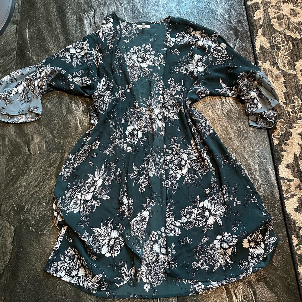 Maurices Teal Floral Cardigan